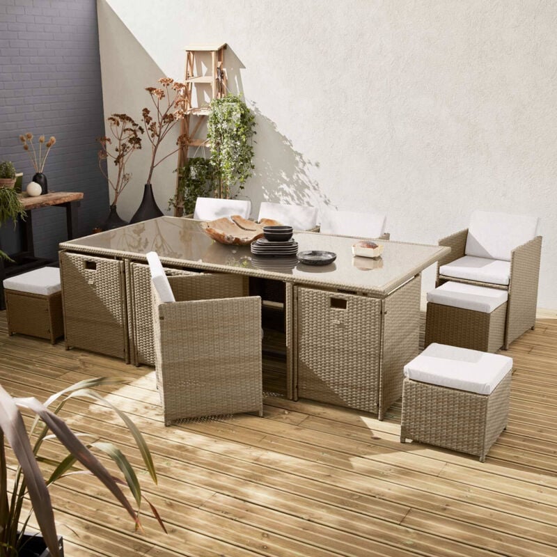 foto del prodotto set tavolo da giardino in resina intrecciata, 8 12 posti