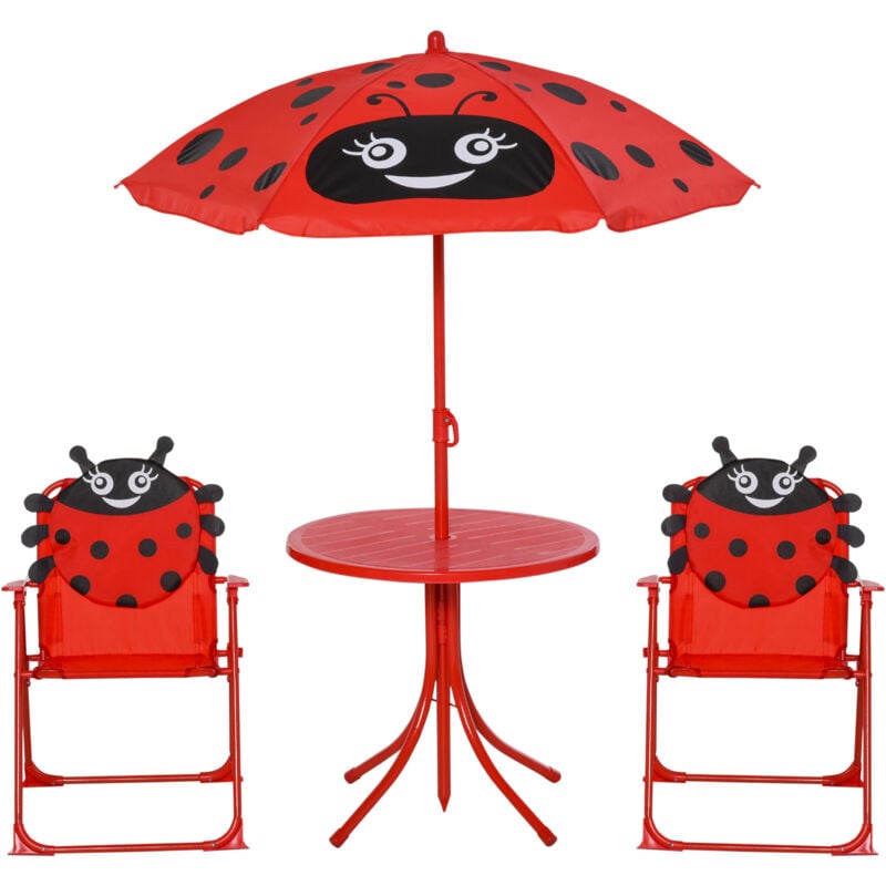 foto del prodotto set tavolo da giardino per bambini con 2 sedie pieghevoli e ombrellone outsunny