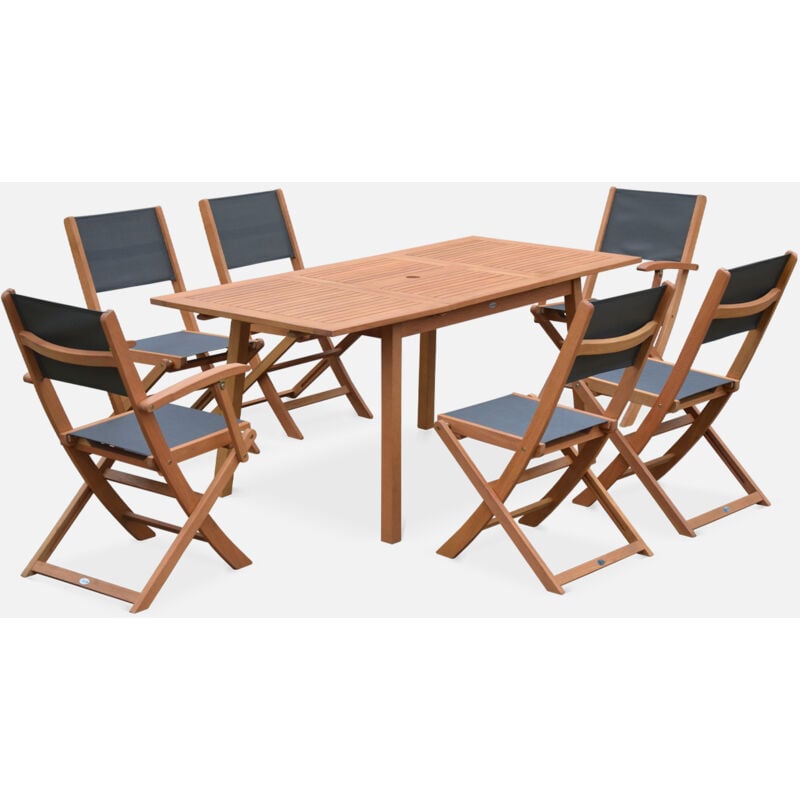 foto del prodotto set tavolo da giardino rettangolare allungabile in legno, 6 posti