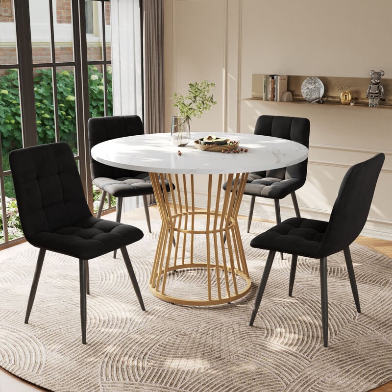 foto del prodotto set tavolo da pranzo 5 pezzi , set tavolo da pranzo con 4 sedie, set tavolo da cucina, tavolo da pranzo rotondo diametro 100 cm con gambe in metallo