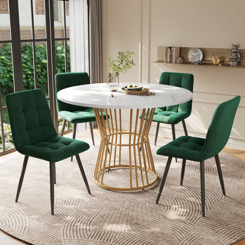foto del prodotto set tavolo da pranzo 5 pezzi , set tavolo da pranzo con 4 sedie, set tavolo da cucina, tavolo da pranzo rotondo diametro 100 cm con gambe in metallo
