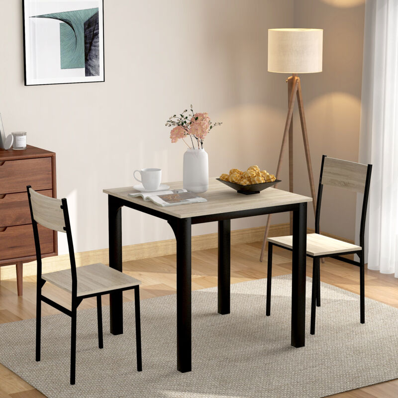 foto del prodotto set tavolo da pranzo 70 x 70 x 75 cm con 2 sedie, gambe in metallo. beige chiaro