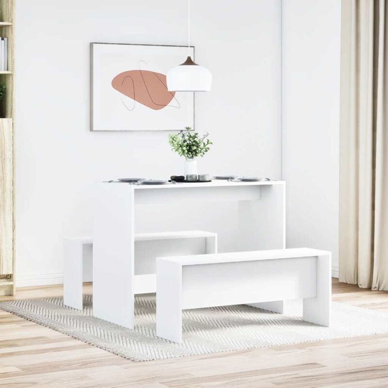 foto del prodotto set tavolo da pranzo con panche 3 pz bianco in truciolato vidaxl