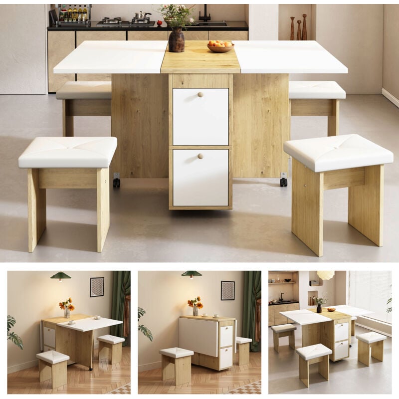 foto del prodotto set tavolo da pranzo (con tavolo da pranzo, 4 sedie), tavolo da pranzo pieghevole, 1208075 cm, tavolo da pranzo allungabile, tavolo da pranzo allungabile multifunzionale, sedie da sala da pranzo, bi