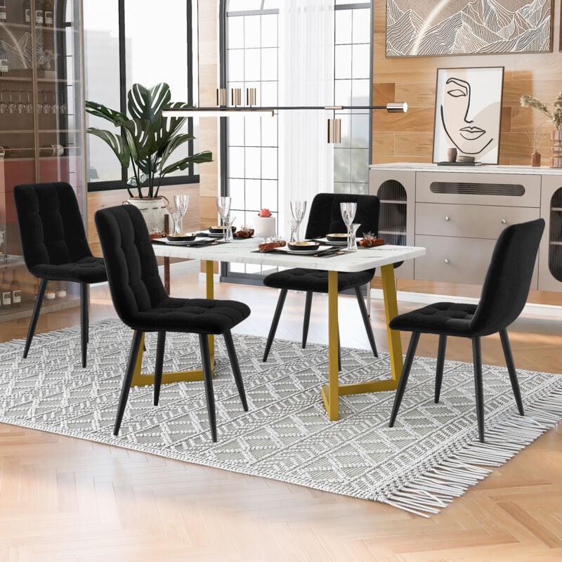 foto del prodotto set tavolo da pranzo da 117 cm con 4 sedie, tavolo da pranzo rettangolare, set tavolo da cucina moderno, sedia da pranzo, sedia da cucina in velluto