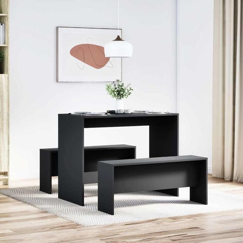 foto del prodotto set tavolo da pranzo e panche 3 pz nero in truciolato vidaxl