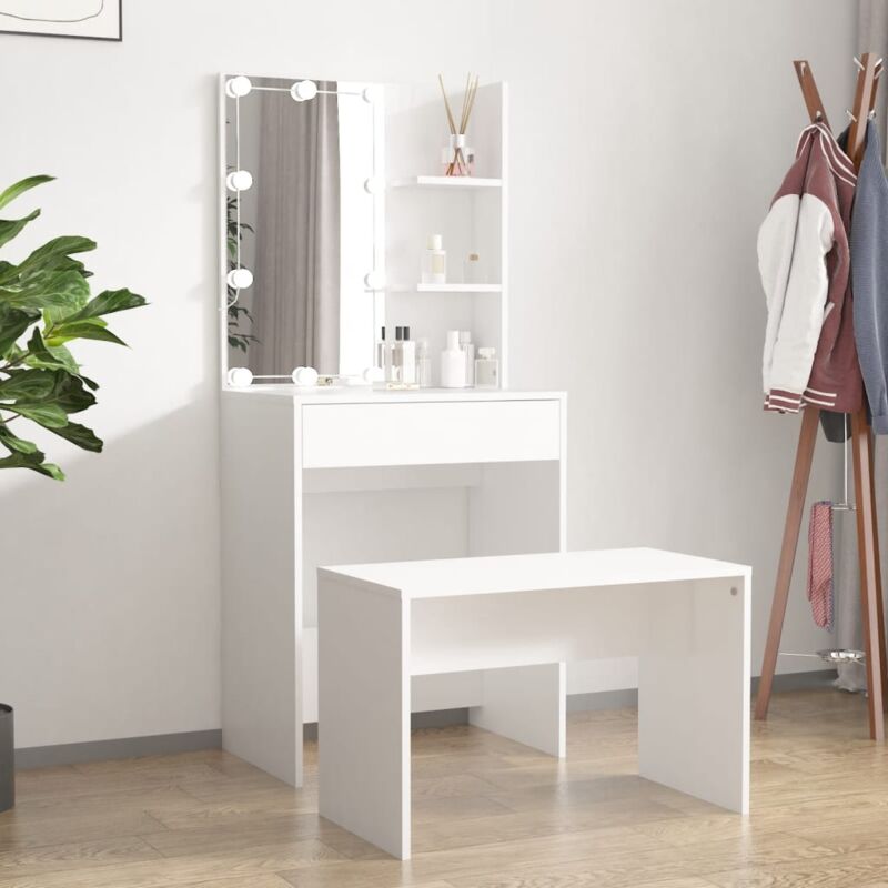 foto del prodotto set tavolo da toeletta a led con sgabello 60 x 40 x140 cm vari colori colore bianco