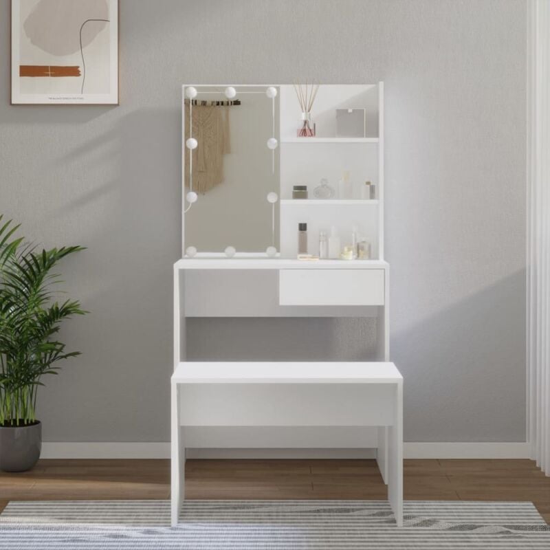 foto del prodotto set tavolo da toeletta a led con sgabello 74 5 x 40 x 141 cm vari colori colore bianco