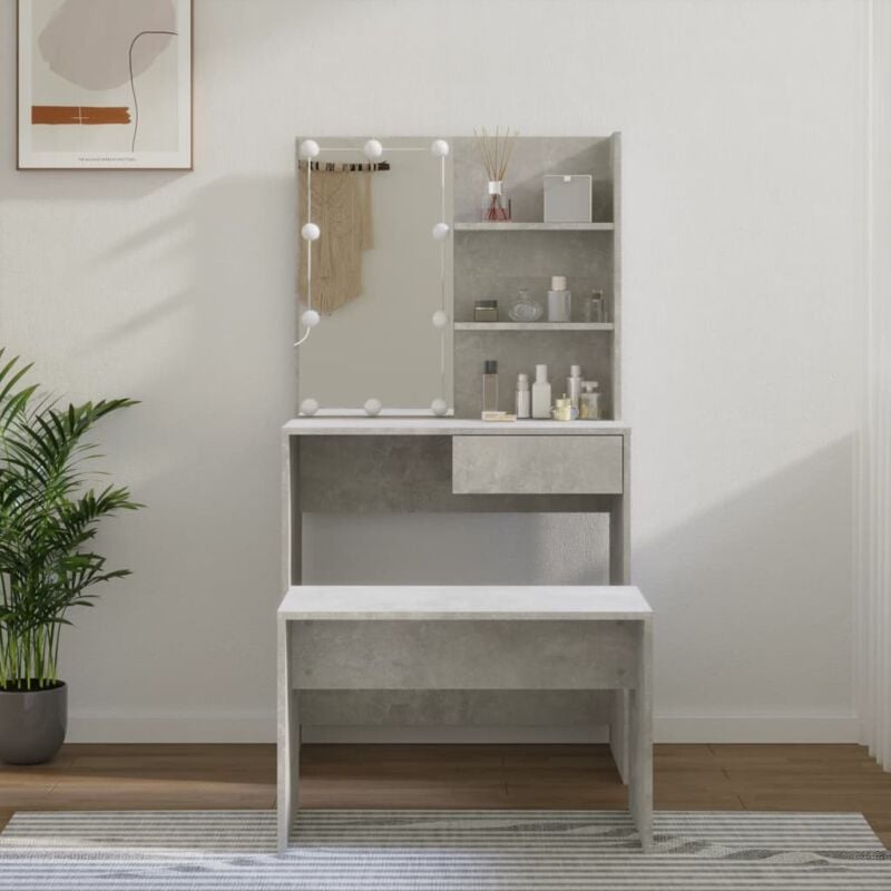 foto del prodotto set tavolo da toeletta a led con sgabello 74 5 x 40 x 141 cm vari colori colore cemento