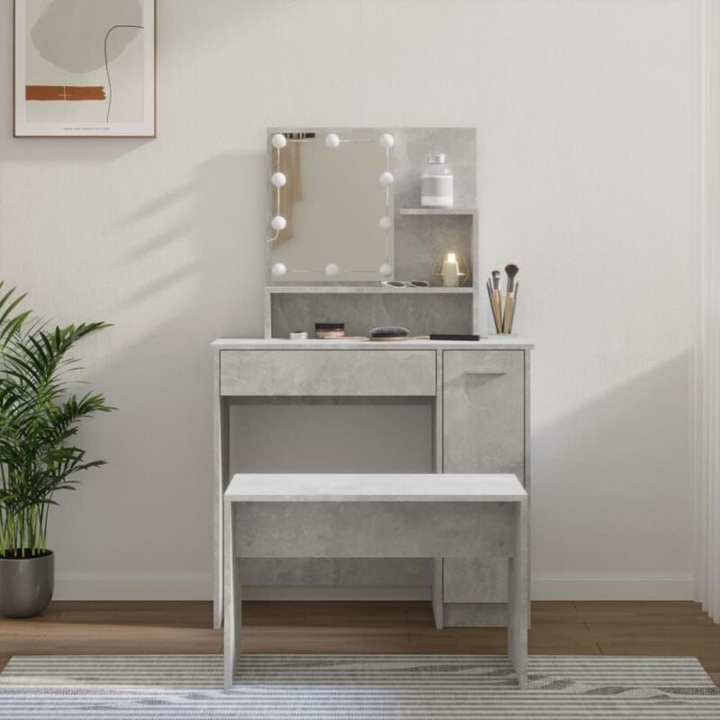 foto del prodotto set tavolo da toeletta a led con sgabello 86 5 x 35 x 136 cm vari colori colore cemento