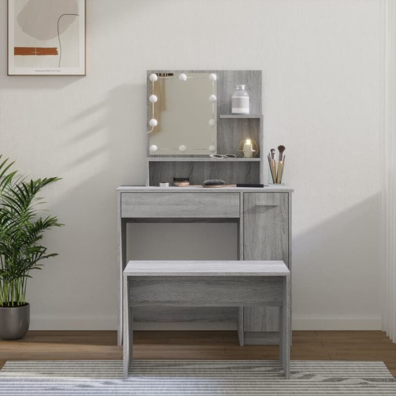 foto del prodotto set tavolo da toeletta a led con sgabello 86 5 x 35 x 136 cm vari colori colore grigio