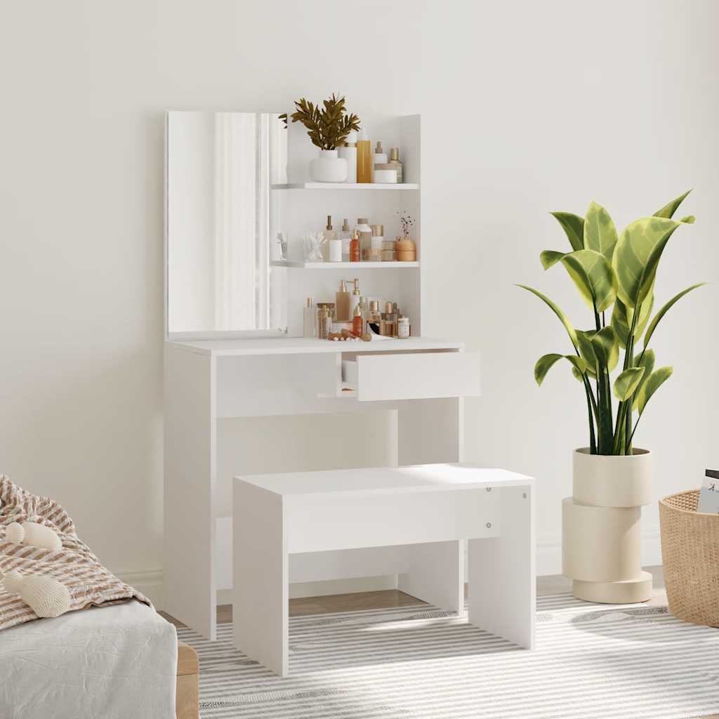 foto del prodotto set tavolo da toeletta bianco 74,5x40x141 cm cod mxl 76376