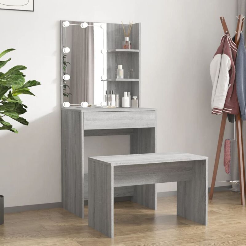 immagine 0 del prodotto set tavolo da toeletta con led grigio sonoma legno multistrato vidaxl