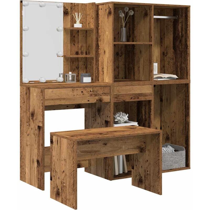 foto del prodotto set tavolo da toeletta con led legno antico legno multistrato vidaxl