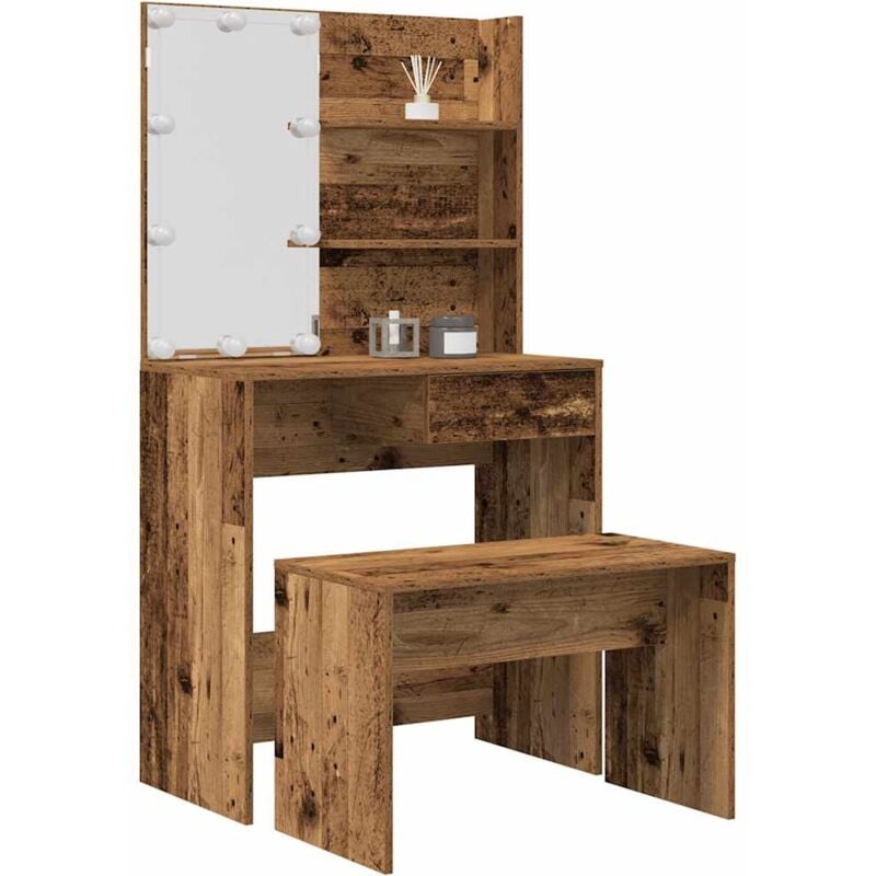 foto del prodotto set tavolo da toeletta con led legno antico legno multistrato - vidaxl