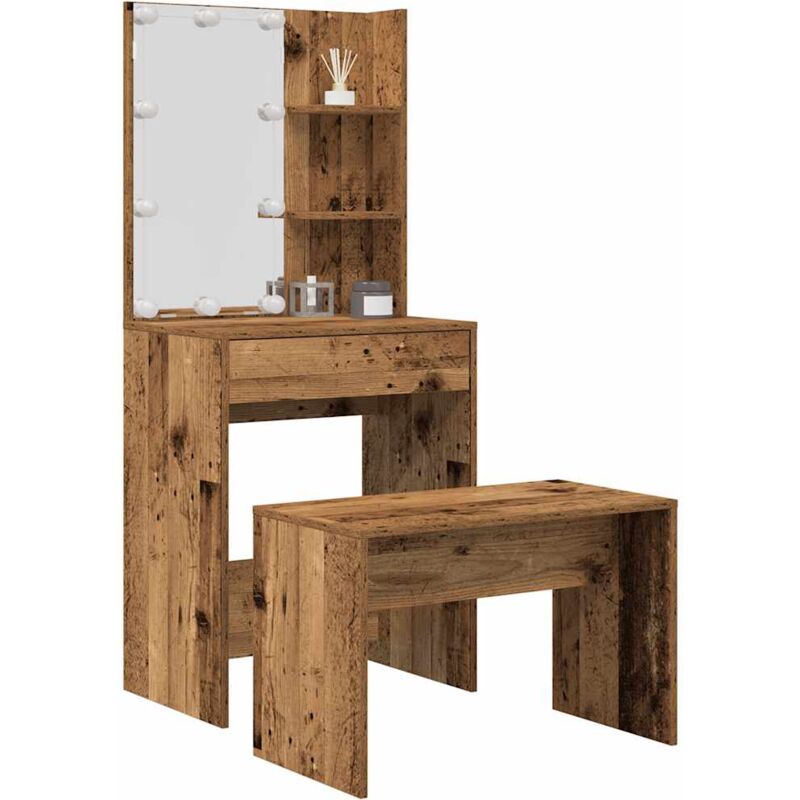 foto del prodotto set tavolo da toeletta con led legno antico legno multistrato vidaxl