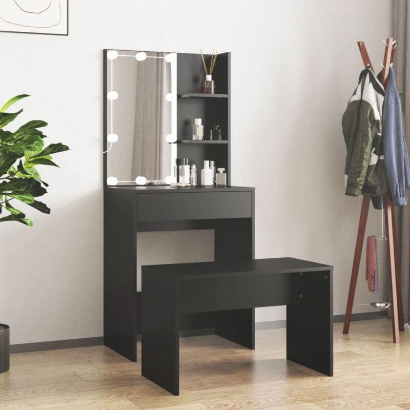 foto del prodotto set tavolo da toeletta con led nero in legno multistrato