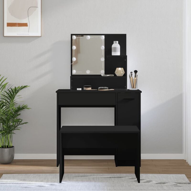 foto del prodotto set tavolo da toeletta con led nero in legno multistrato vidaxl