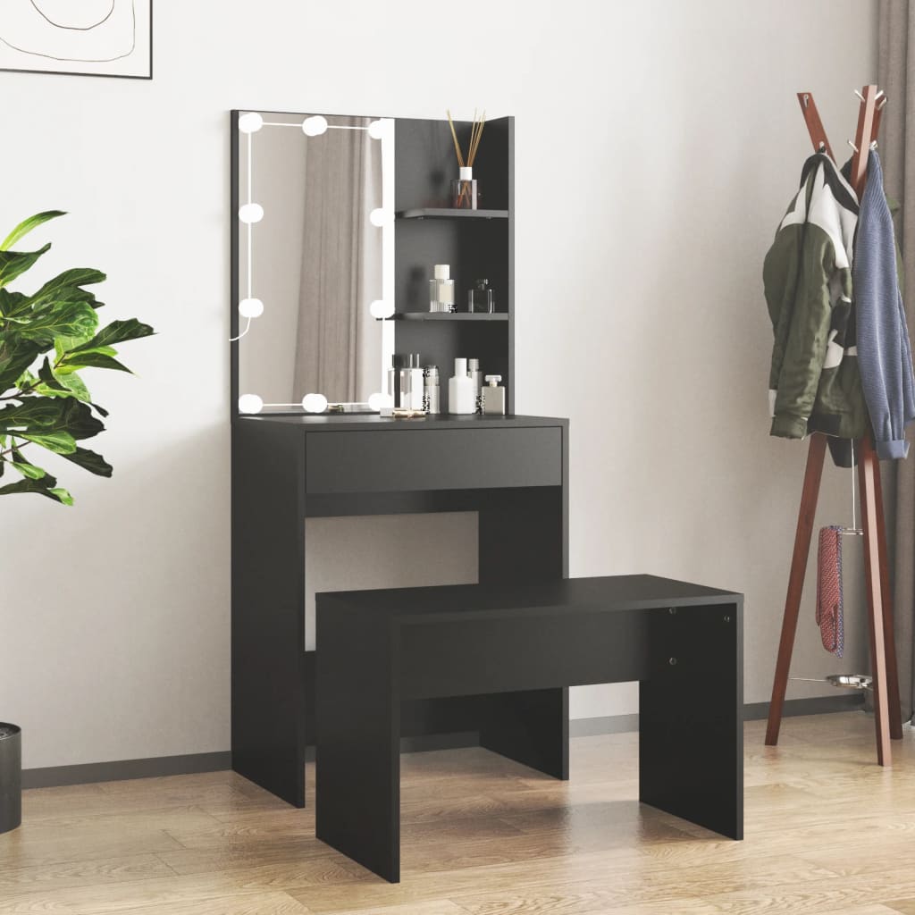 foto del prodotto set tavolo da toeletta con led nero in legno multistratocod mxl 101364