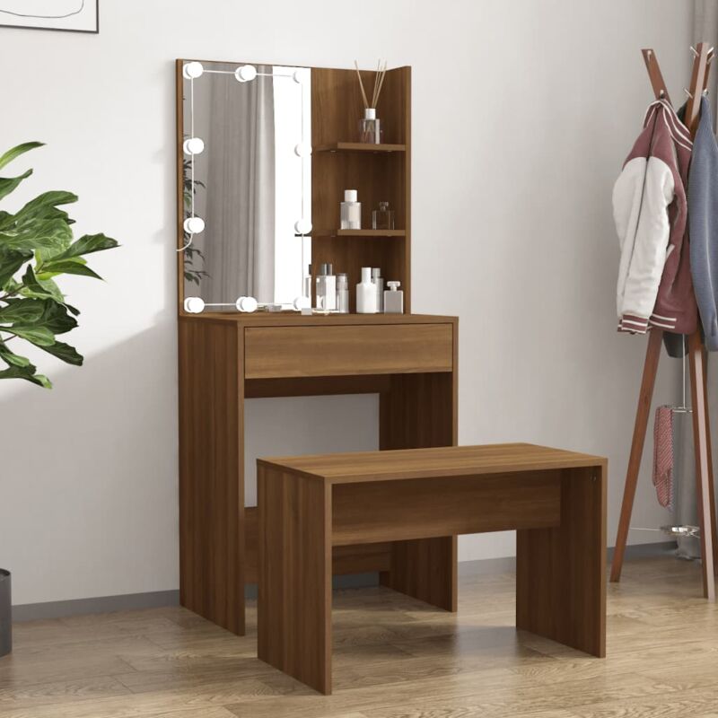 foto del prodotto set tavolo da toeletta con led rovere marrone legno multistrato vidaxl
