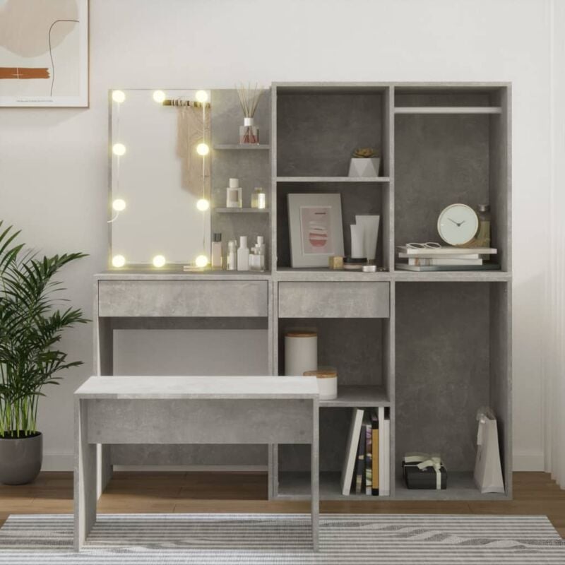 foto del prodotto set tavolo da toeletta grigio cemento con led legno multistrato vidaxl