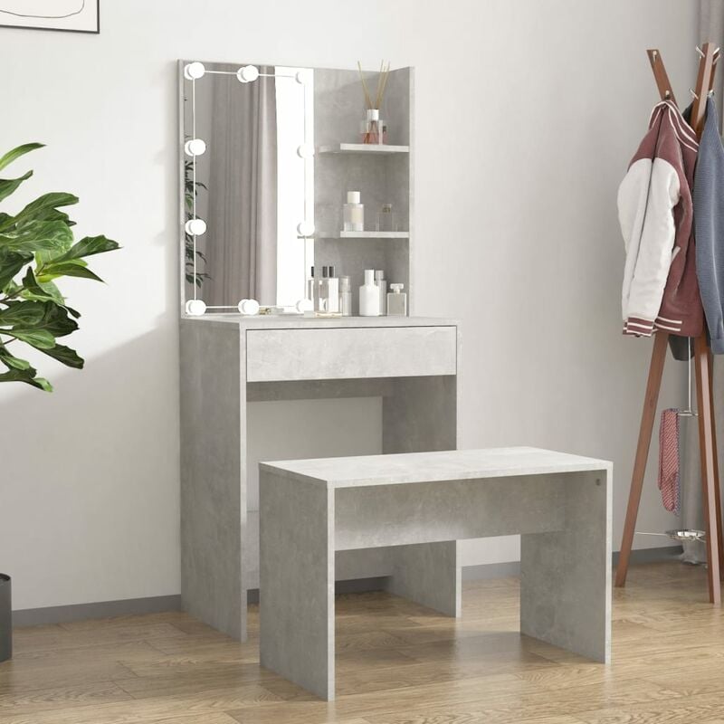 foto del prodotto set tavolo da toeletta grigio cemento con led legno multistrato vidaxl