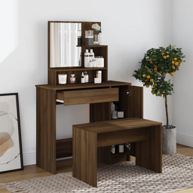 foto del prodotto set tavolo da toeletta rovere marrone 86,5x35x136 cm vidaxl
