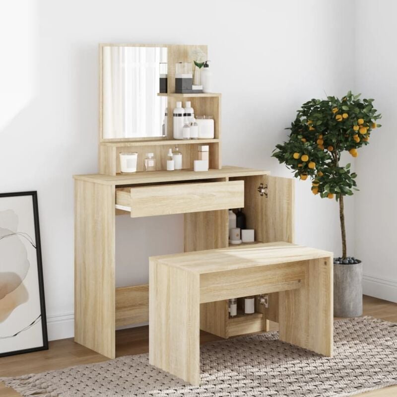 foto del prodotto set tavolo da toletta con sgabello 86 5x35x136 cm disponibili vari colori colore marrone chiaro