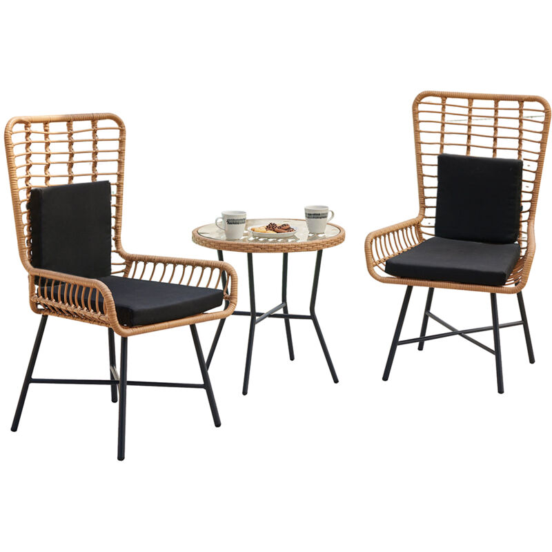foto del prodotto set tavolo e 2 sedie da giardino in polyrattan design intrecciato da esterno