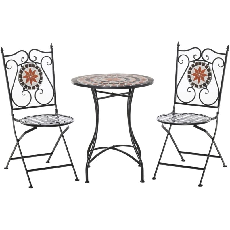 foto del prodotto set tavolo e 2 sedie pieghevoli da giardino con mosaico in metallo nero