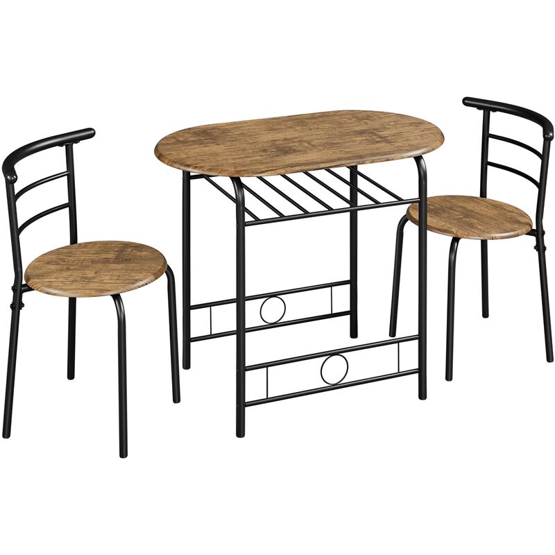 foto del prodotto set tavolo e 2 sedie sala da pranzo cucina mobili da bar in legno e metallo sedia portata 136 kg marrone retro yaheetech