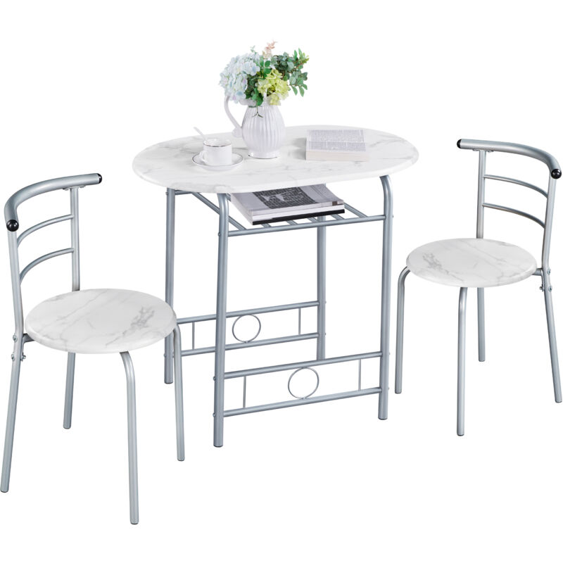foto del prodotto set tavolo e 2 sedie sala da pranzo cucina salvaspazio moderno set mobili da balcone bar per 2 persone in legno e metallo sedia portata 136 kg bianco