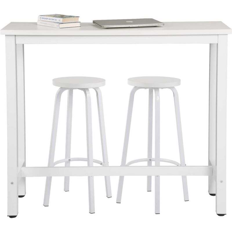 foto del prodotto set tavolo e 2 sgabelli da bar contatore cucina tavolino legno e metallo bianco - woltu