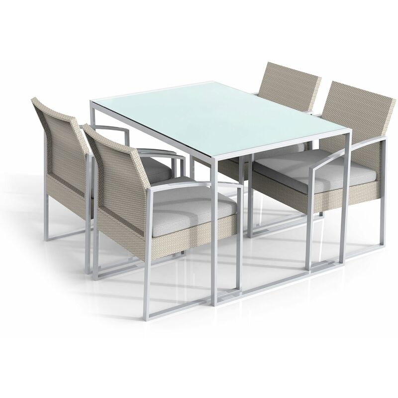 foto del prodotto set tavolo e 4 sedie da giardino in acciaio e polyrattan fadi bilbao