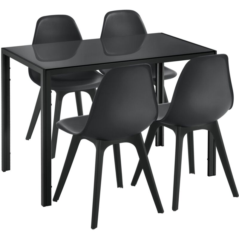 foto del prodotto set tavolo e 4 sedie tavolo sala da pranzo con 4 sedie metallo legno plastica vetro nero 030001663