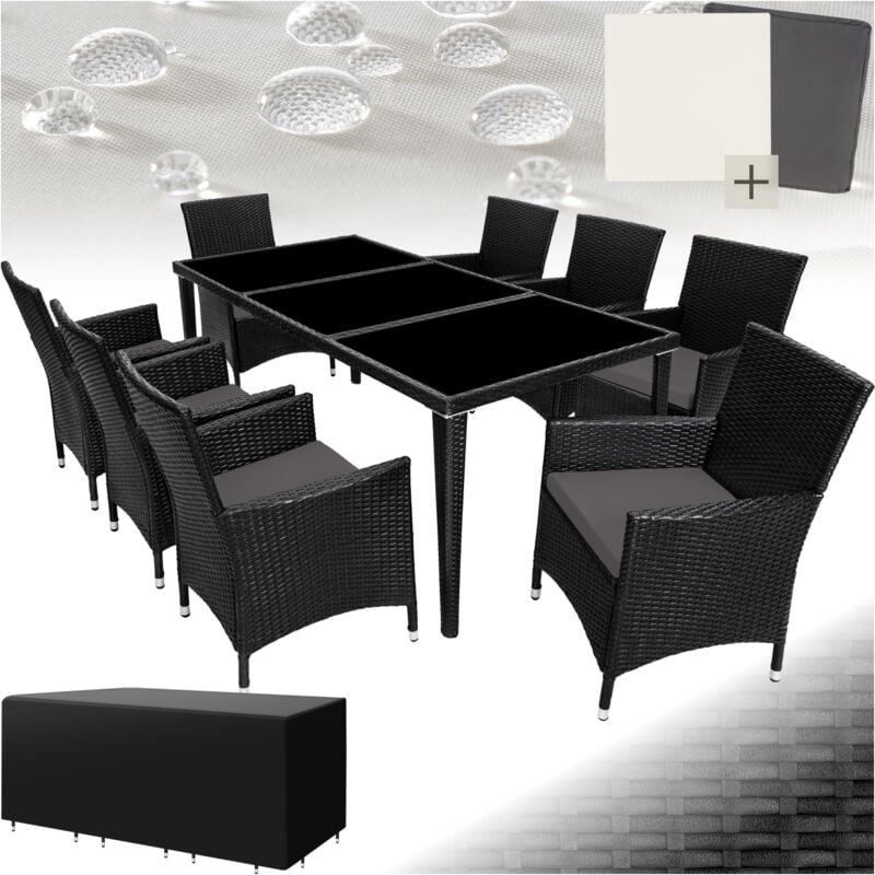 foto del prodotto set tavolo e 8 sedie in rattan alluminio nero