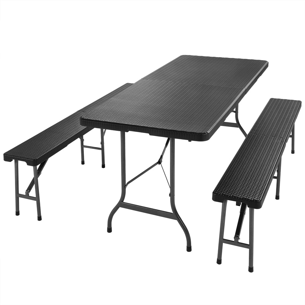 foto del prodotto set tavolo e panchine malm effetto polyrattan nero 180cm
