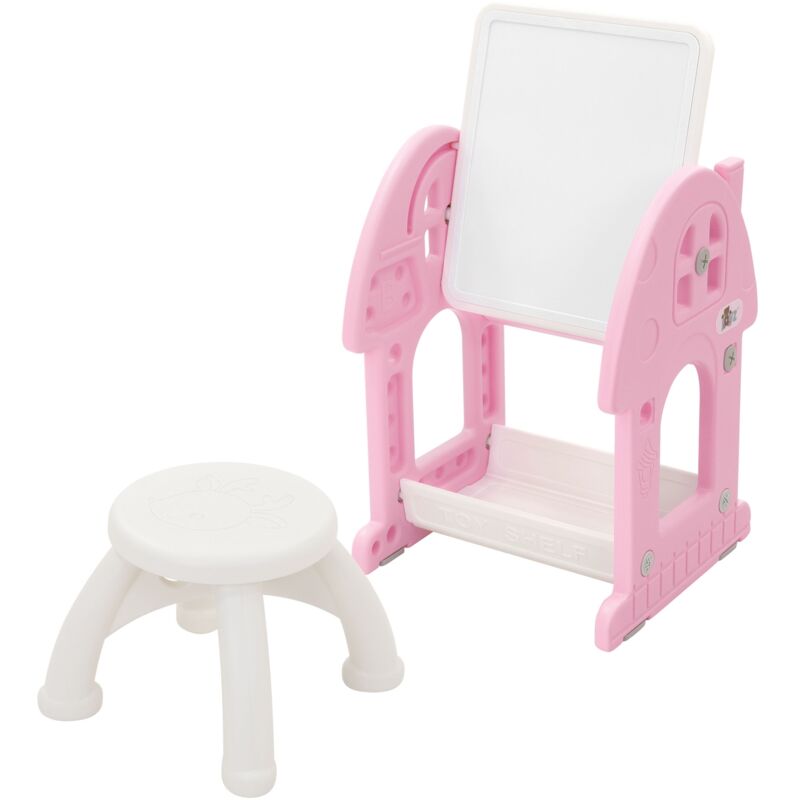 foto del prodotto set tavolo e sedia per bambini 2 in 1 rosa bianco con lavagna magnetica da disegno bianca hdpe set mobili da gioco educativo per piccoli dai 3 anni