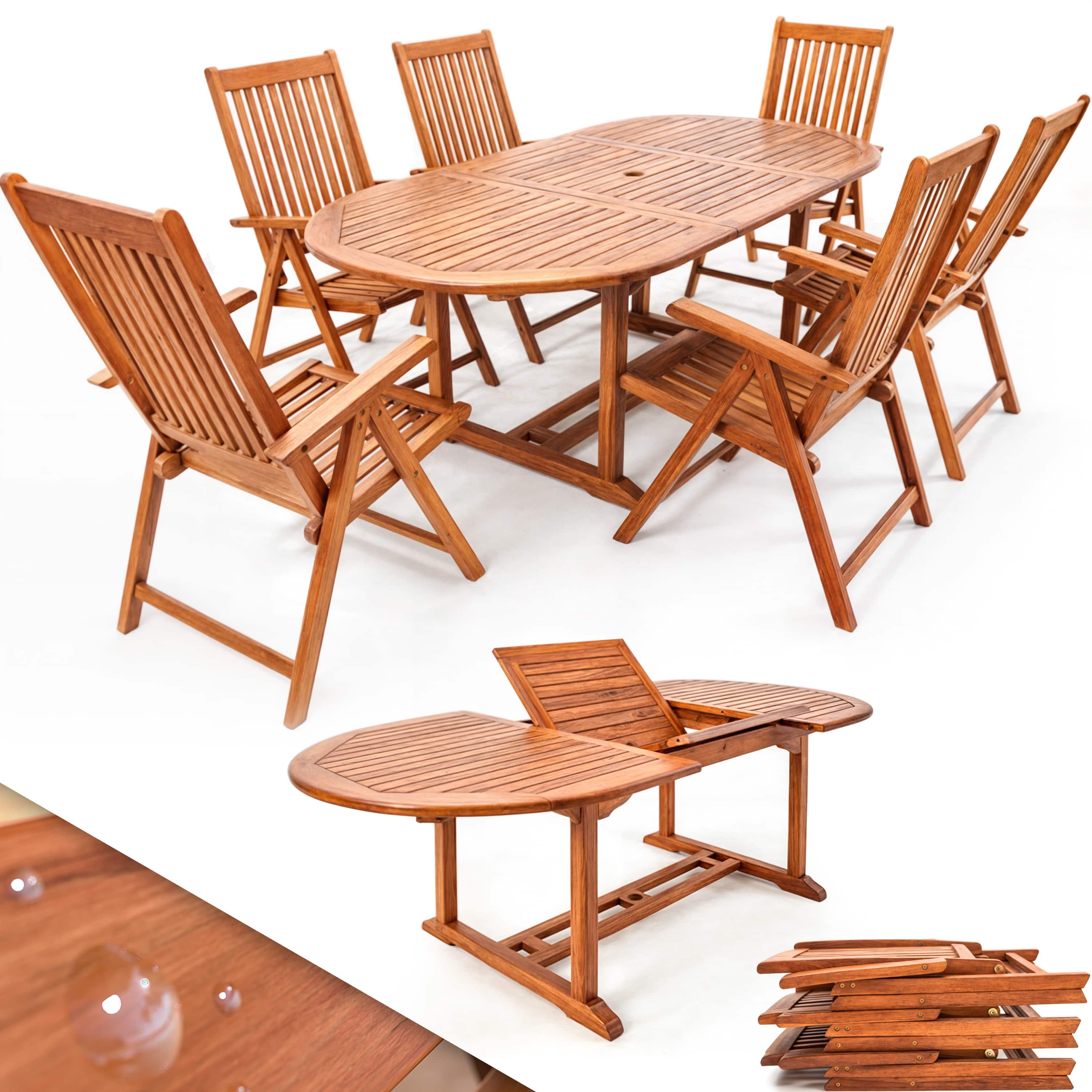 foto del prodotto set tavolo e sedie 7 pz legno eucalipto certificato fsc 