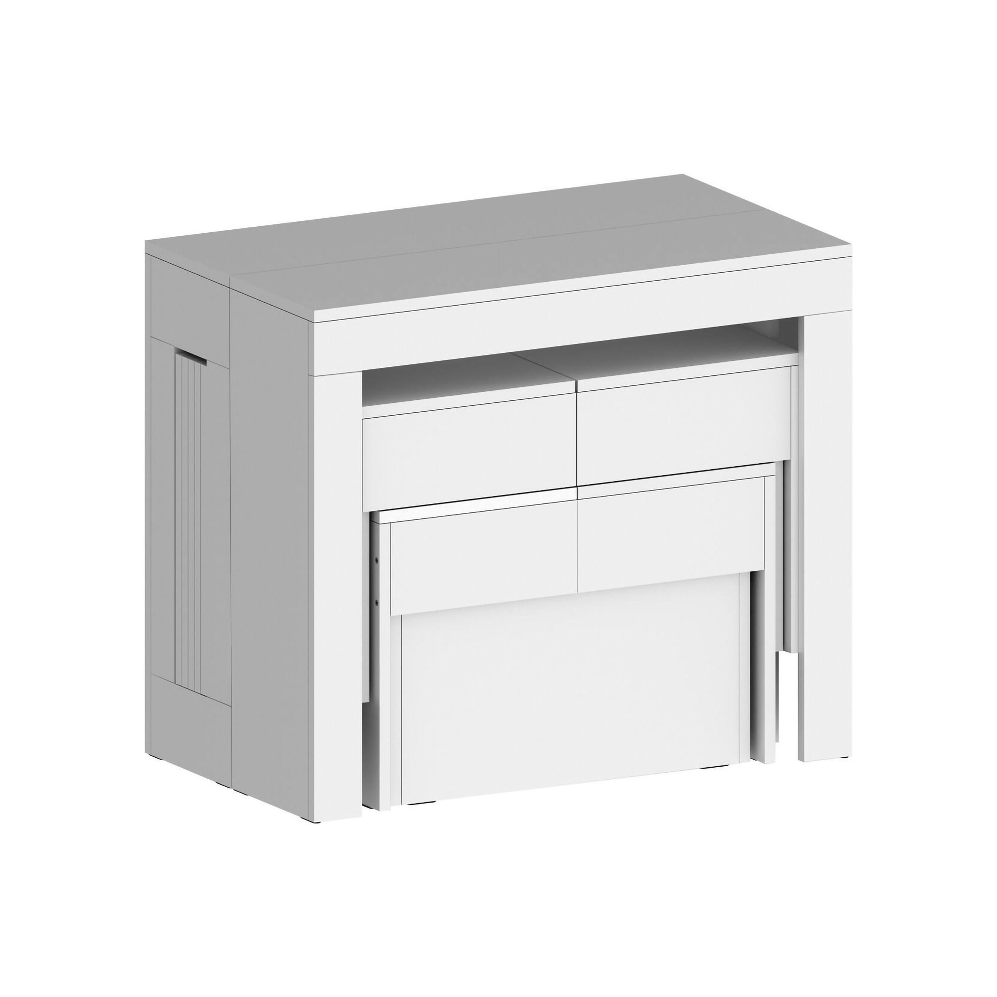 foto del prodotto set tavolo e sedie auditore, composizione multiuso, set con consolle e 2 panche allungabili, 100 made in italy, 66x25h45 cm, bianco lucido