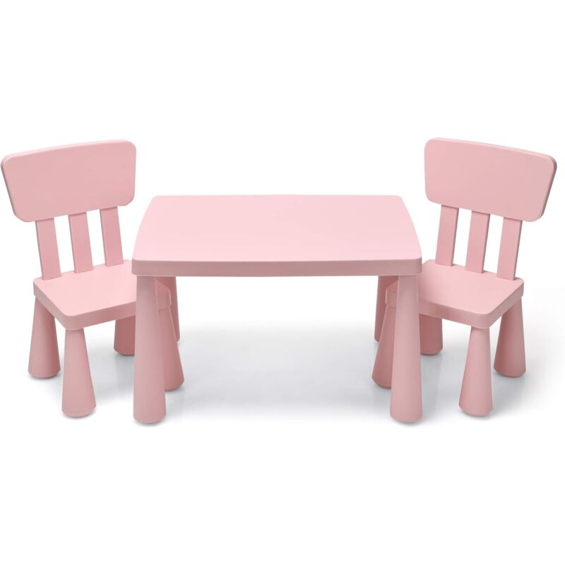 foto del prodotto set tavolo e sedie bambini, un tavolo e 2 sedie di plastica, per mangiare, leggere, dipingere, adatto a bambini 1 7 anni rosa goplus