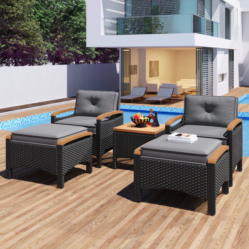 foto del prodotto set tavolo e sedie da giardino 1 tavolo 47x47x42cm 2 poltrone 2 sgabelli con cuscini, portata 160kg, grigio