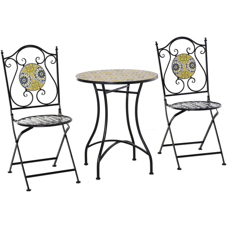 foto del prodotto set tavolo e sedie da giardino in metallo con maioliche outsunny