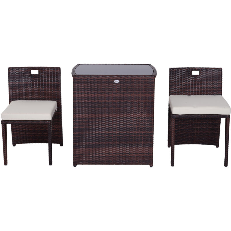 foto del prodotto set tavolo e sedie da giardino salvaspazio in rattan marrone e beige outsunny