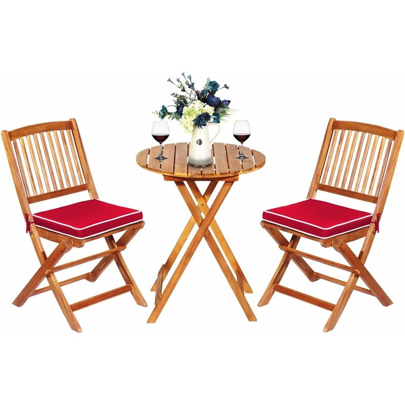 foto del prodotto set tavolo e sedie da giardino, set mobili da giardino pieghevoli 3 pezzi in legno di acacia, con cuscini, arredo giardino per giardino terrazzo