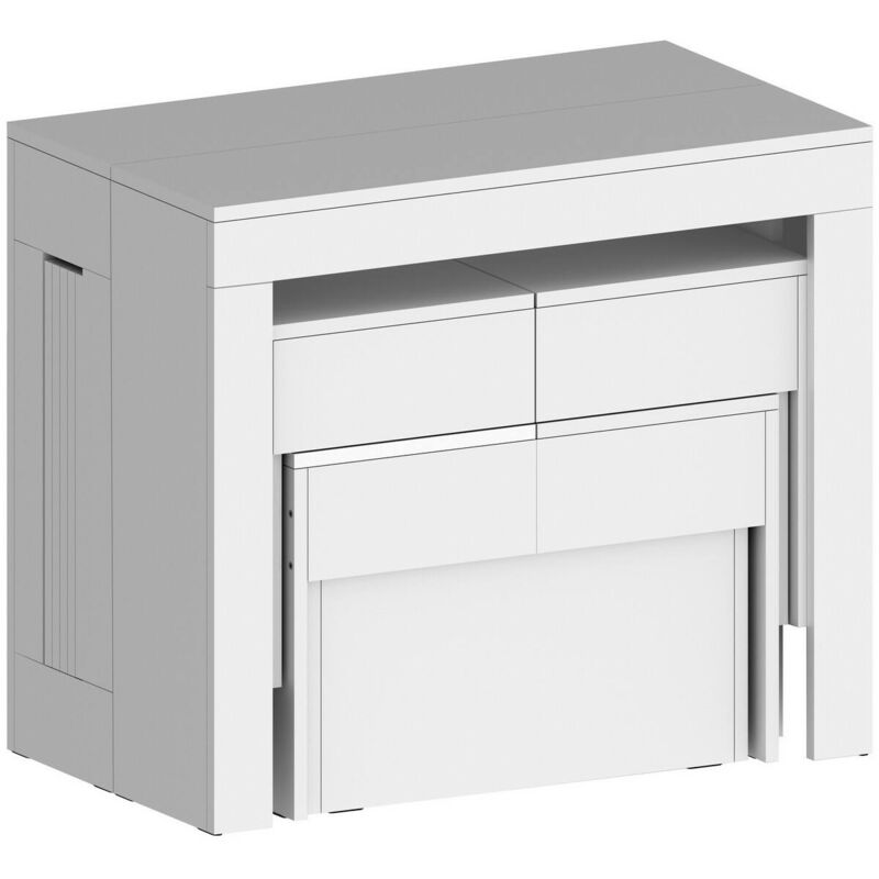 foto del prodotto set tavolo e sedie eric, composizione multiuso, set con consolle e 2 panche allungabili, 100 made in italy, 66x25h45 cm, bianco lucido, con imballo