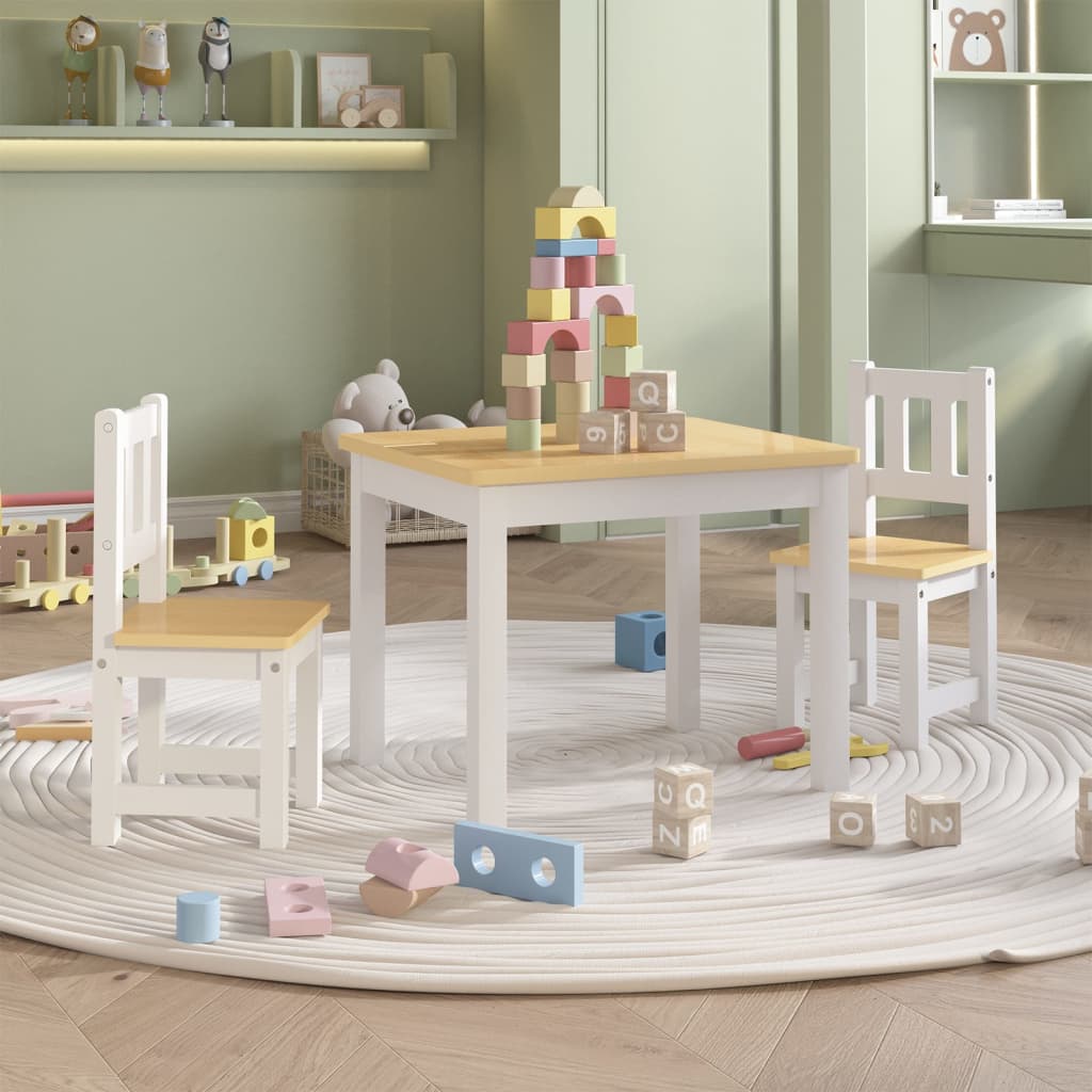 foto del prodotto set tavolo e sedie per bambini 3 pezzi bianco e beige in mdf cod mxl 76585