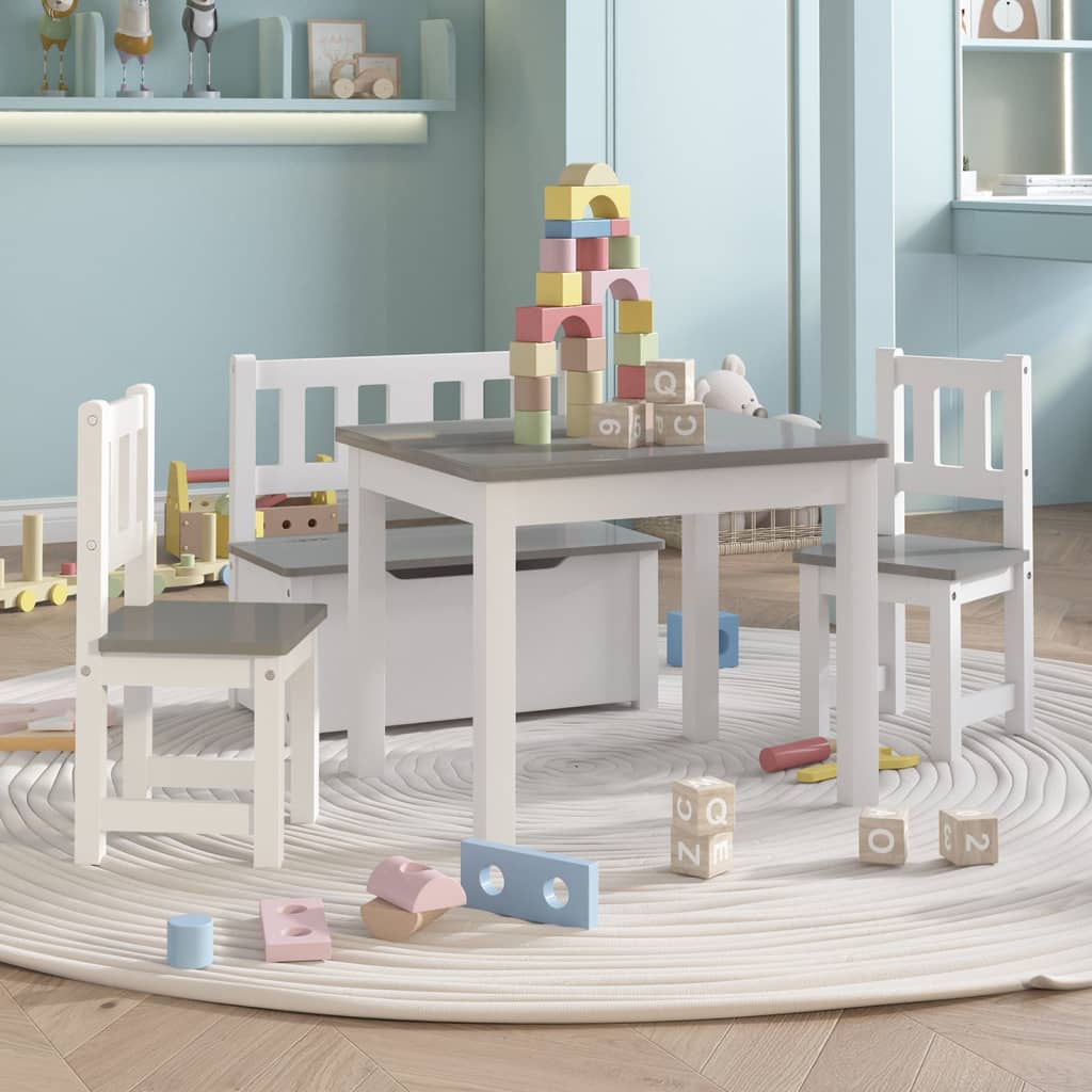 foto del prodotto set tavolo e sedie per bambini 4 pezzi bianco e grigio in mdfcod mxl 105686