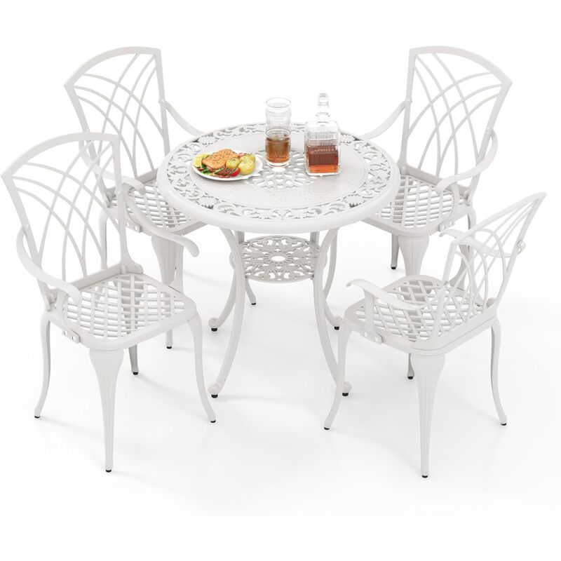 foto del prodotto set tavolo e sedie per giardino, set da giardino in alluminio pressofuso da 5 pezzi, tavolo con foro per ombrellone, tavolo da esterno con 4 sedie,