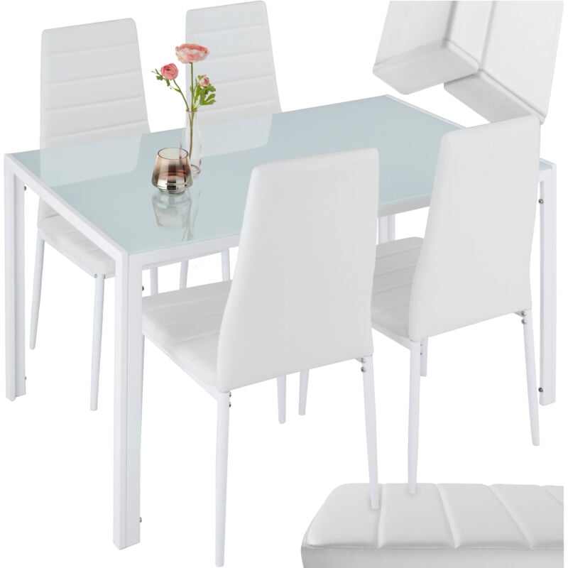 foto del prodotto set tavolo e sedie per sala da pranzo 5 pezzi acciaio bianco